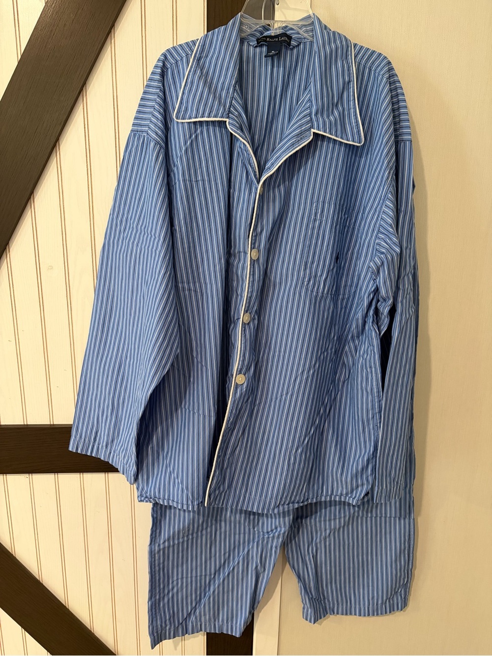 Ralph Lauren Blue & White Striped Pajama Set with Contrast Piping XL